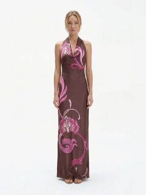 Especia Moonflower Brown Maxi Dress Halter